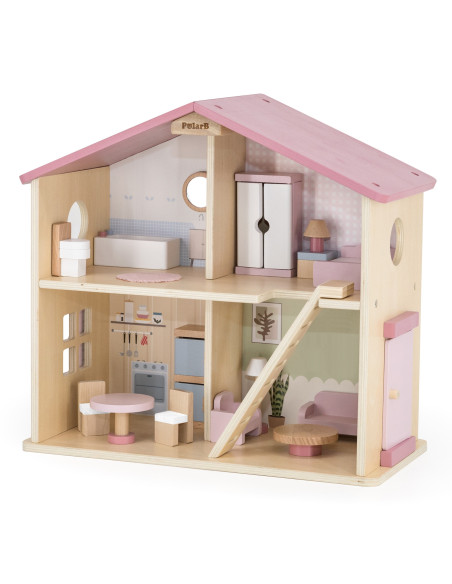 VIGA PolarB Large Wooden Dollhouse 17 pcs.