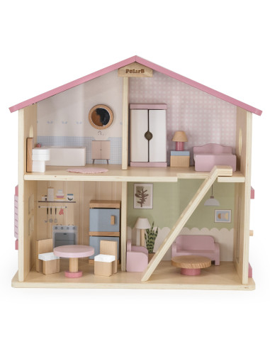 VIGA PolarB Large Wooden Dollhouse 17 pcs.