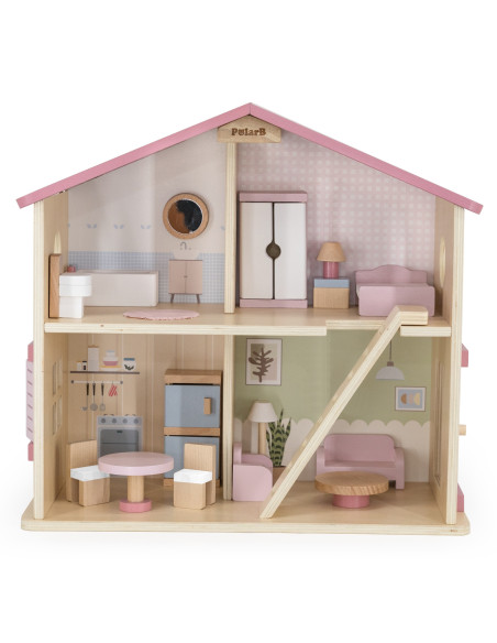 VIGA PolarB Large Wooden Dollhouse 17 pcs.
