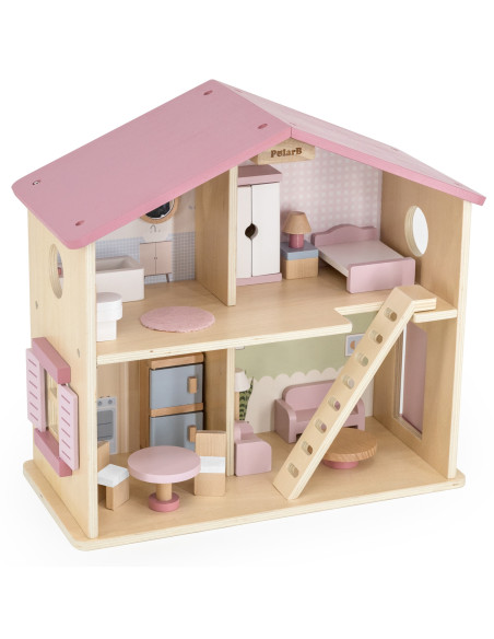 VIGA PolarB Large Wooden Dollhouse 17 pcs.