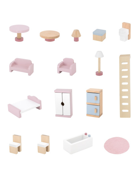 VIGA PolarB Large Wooden Dollhouse 17 pcs.