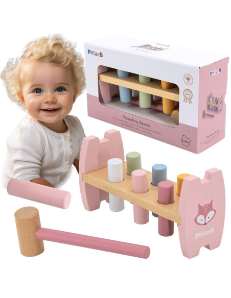 Viga PolarB Wooden Punching Toy with Hammer Fox Montessori