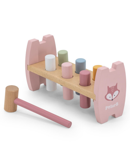Viga PolarB Wooden Punching Toy with Hammer Fox Montessori