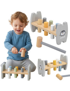 Viga PolarB Wooden Penguin Montessori Hammer Punch