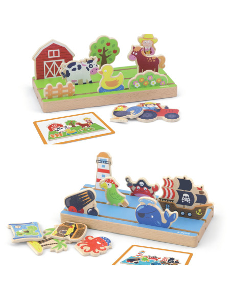 Viga Wooden Distance Learning Puzzle 2 in 1 Farm and Sea