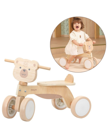VIGA PolarB Wooden Ride-on Brown Teddy Bear with Soft Wheels