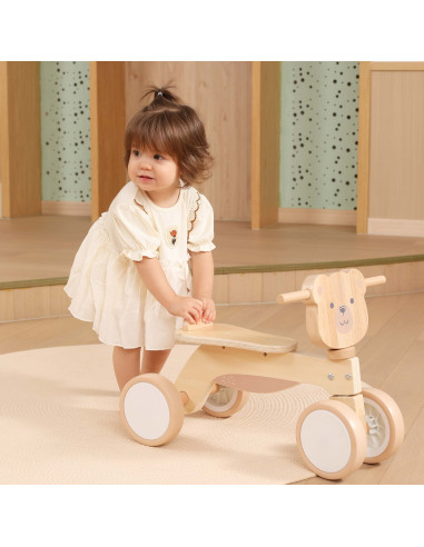 VIGA PolarB Wooden Ride-on Brown Teddy Bear with Soft Wheels