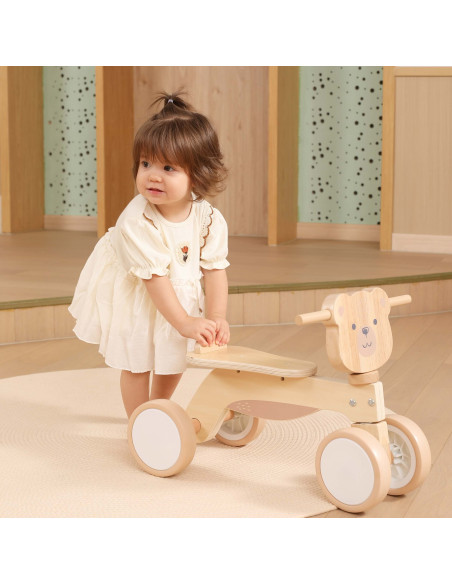 VIGA PolarB Wooden Ride-on Brown Teddy Bear with Soft Wheels