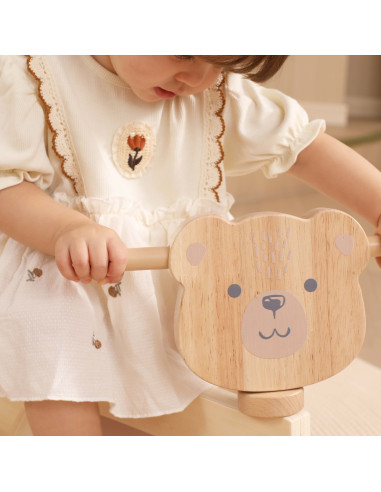VIGA PolarB Wooden Ride-on Brown Teddy Bear with Soft Wheels