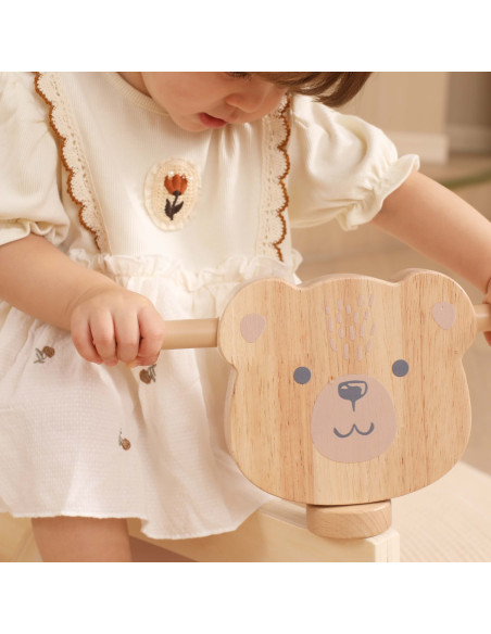 VIGA PolarB Wooden Ride-on Brown Teddy Bear with Soft Wheels