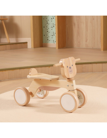 VIGA PolarB Wooden Ride-on Brown Teddy Bear with Soft Wheels