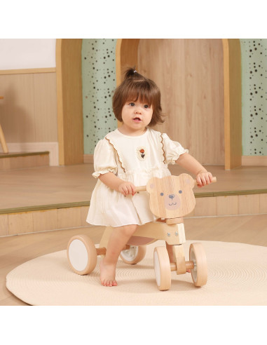 VIGA PolarB Wooden Ride-on Brown Teddy Bear with Soft Wheels