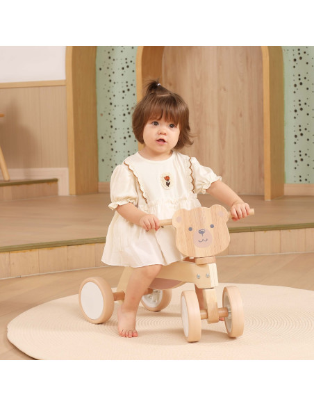 VIGA PolarB Wooden Ride-on Brown Teddy Bear with Soft Wheels