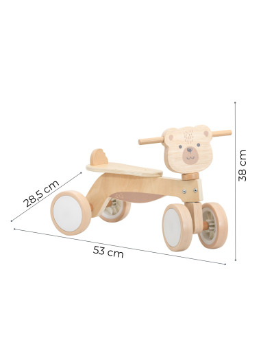 VIGA PolarB Wooden Ride-on Brown Teddy Bear with Soft Wheels