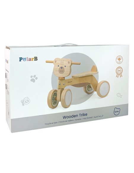 VIGA PolarB Wooden Ride-on Brown Teddy Bear with Soft Wheels