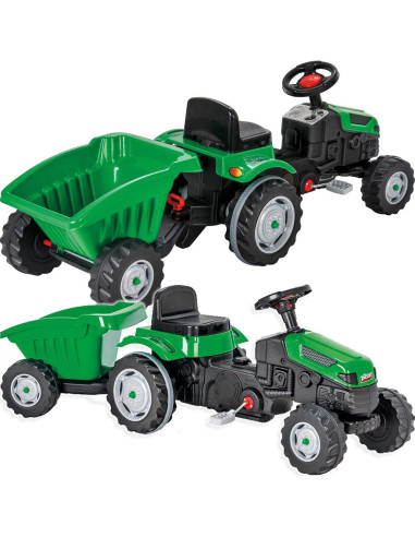 Pilsan Traktor na Pedały z Przyczepką Jeździk z Kierownicą Zielony 07316