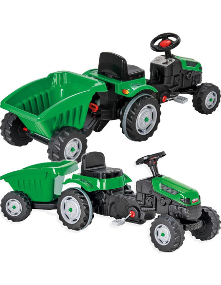 Pilsan Traktor na Pedały z Przyczepką Jeździk z Kierownicą Zielony 07316