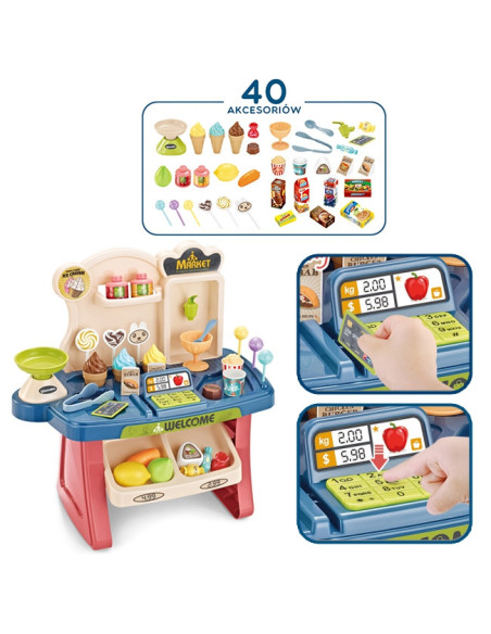 WOOPIE Shop Supermarket Shopping Cart Ice Cream Sweets + 40 Accs.