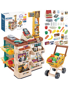 WOOPIE Supermarket Store with Trolley Scale Cash Register Scanner + 48 Accs.