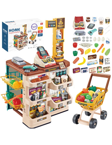 WOOPIE Supermarket Store with Trolley Scale Cash Register Scanner + 48 Accs.