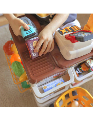 WOOPIE Supermarket Store with Trolley Scale Cash Register Scanner + 48 Accs.