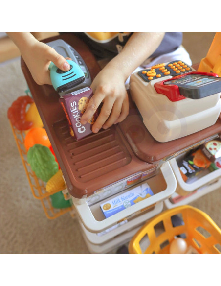 WOOPIE Supermarket Store with Trolley Scale Cash Register Scanner + 48 Accs.