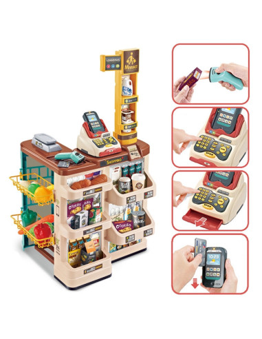 WOOPIE Supermarket Store with Trolley Scale Cash Register Scanner + 48 Accs.