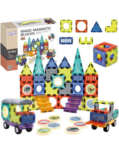 WOOPIE magnetinių kaladėlių 3D rinkinys pilies transporto priemonės 71 vnt.
