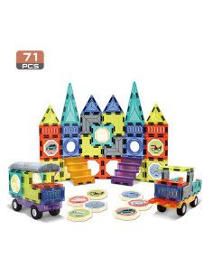 WOOPIE magnetinių kaladėlių 3D rinkinys pilies transporto priemonės 71 vnt. 2