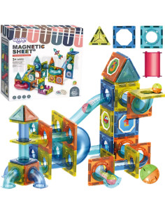 Конструктор WOOPI Magnetic Construction Blocks 3D, обучающий набор с шариковой дорожкой, 42 детали.