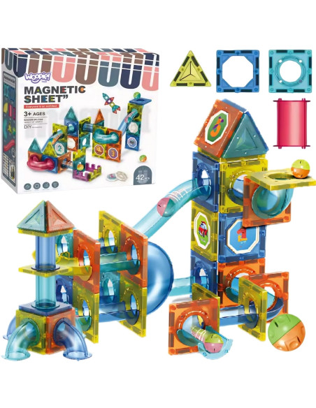 Конструктор WOOPI Magnetic Construction Blocks 3D, обучающий набор с шариковой дорожкой, 42 детали.