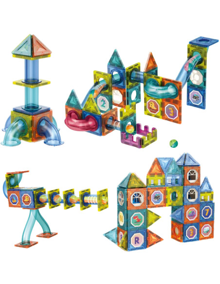 Конструктор WOOPI Magnetic Construction Blocks 3D, обучающий набор с шариковой дорожкой, 42 детали.