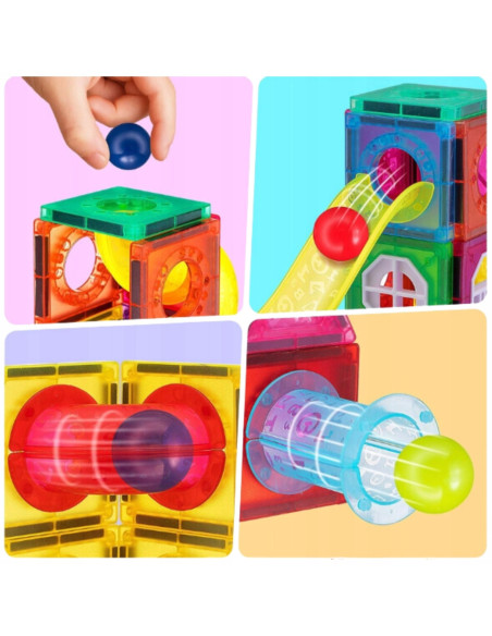 Конструктор WOOPI Magnetic Construction Blocks 3D, обучающий набор с шариковой дорожкой, 42 детали.