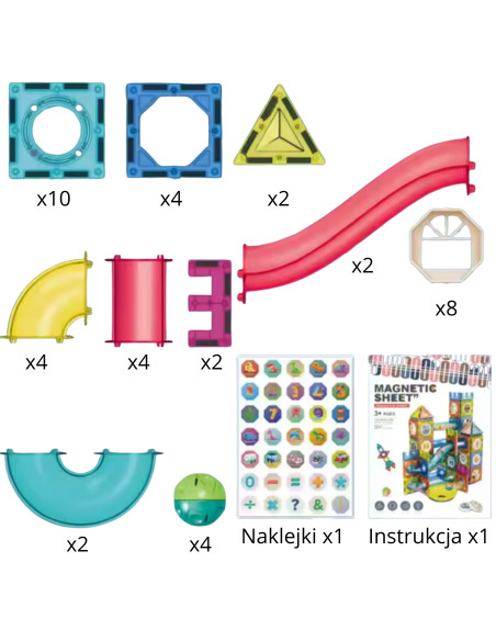 WOOPIE magnetiniai konstruktoriai 3D edukacinis rinkinys kamuoliukų bėgimui, 42 vnt.