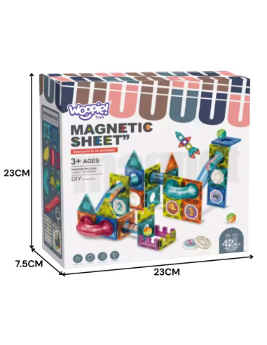 Конструктор WOOPI Magnetic Construction Blocks 3D, обучающий набор с шариковой дорожкой, 42 детали.