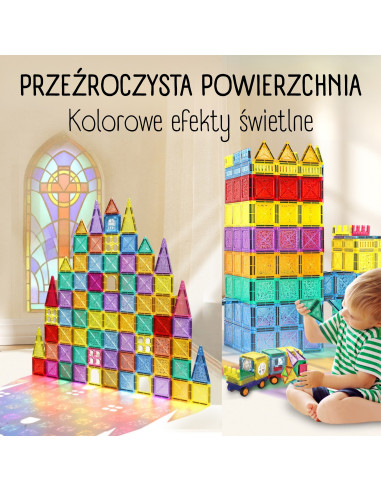 Конструктор WOOPI Magnetic Construction Blocks 3D, развивающий набор, замок, транспортные средства, 110 деталей.