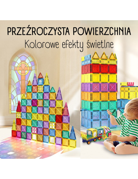 Конструктор WOOPI Magnetic Construction Blocks 3D, развивающий набор, замок, транспортные средства, 110 деталей.