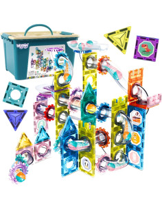 Конструктор WOOPI Magnetic Construction Blocks 3D, обучающий набор с шариковой дорожкой, 126 деталей.