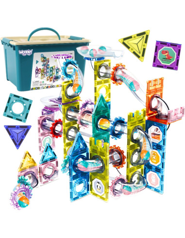 Конструктор WOOPI Magnetic Construction Blocks 3D, обучающий набор с шариковой дорожкой, 126 деталей.