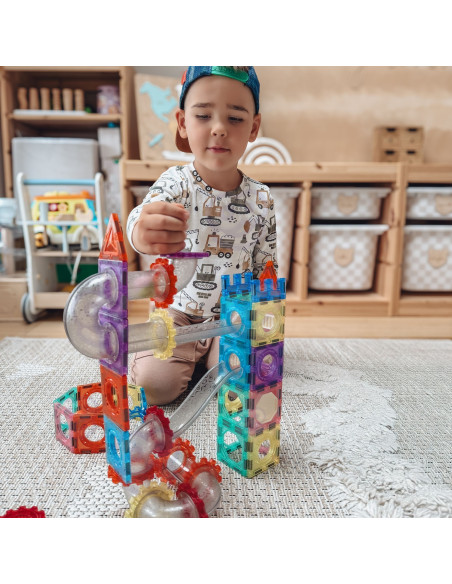 Конструктор WOOPI Magnetic Construction Blocks 3D, обучающий набор с шариковой дорожкой, 126 деталей.