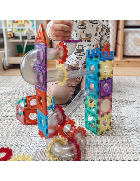 Конструктор WOOPI Magnetic Construction Blocks 3D, обучающий набор с шариковой дорожкой, 126 деталей.