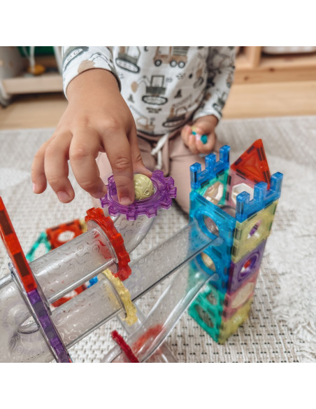 Конструктор WOOPI Magnetic Construction Blocks 3D, обучающий набор с шариковой дорожкой, 126 деталей.
