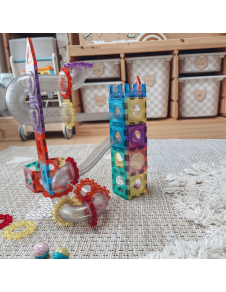 Конструктор WOOPI Magnetic Construction Blocks 3D, обучающий набор с шариковой дорожкой, 126 деталей.
