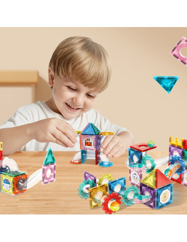 Конструктор WOOPI Magnetic Construction Blocks 3D, обучающий набор с шариковой дорожкой, 126 деталей.
