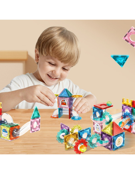Конструктор WOOPI Magnetic Construction Blocks 3D, обучающий набор с шариковой дорожкой, 126 деталей.