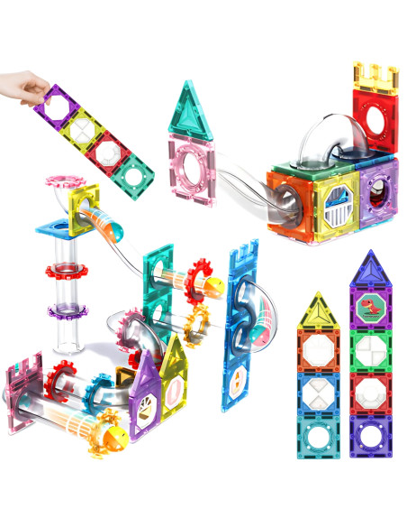 Конструктор WOOPI Magnetic Construction Blocks 3D, обучающий набор с шариковой дорожкой, 126 деталей.