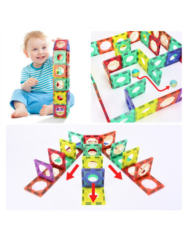 Конструктор WOOPI Magnetic Construction Blocks 3D, обучающий набор с шариковой дорожкой, 126 деталей.
