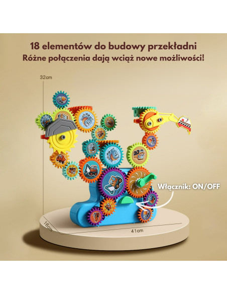 Интерактивный конструктор WOOPI "Шестерёнки", 18 деталей.