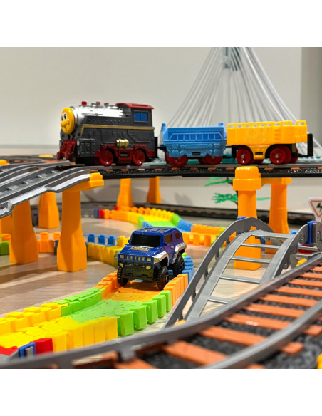 WOOPIE elektrinis traukinys 2in1 lenktynių trasa traukinio viadukas vagonas XXL 192 vnt.