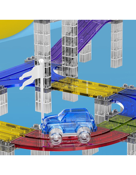 WOOPIE magnetinių automobilių lenktynių trasa + 137 elektriniai automobiliai